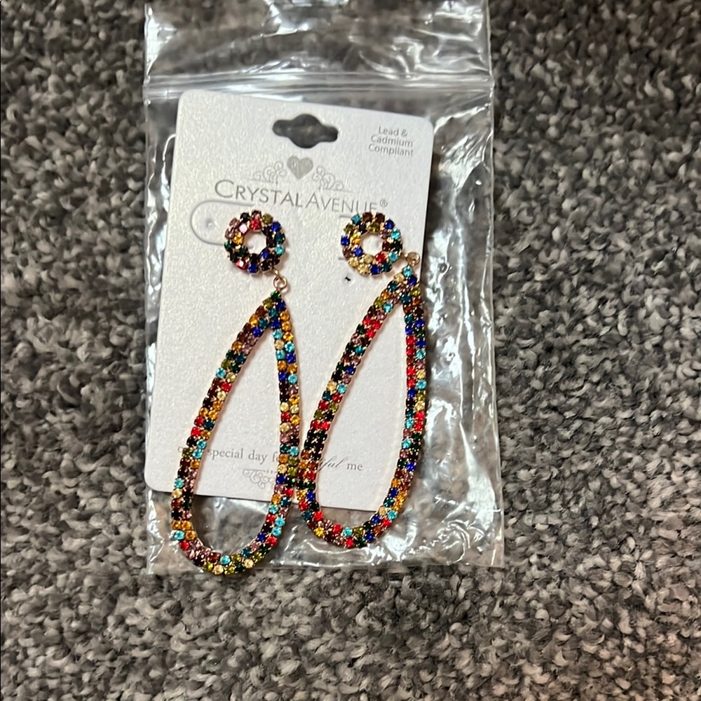 Multicolor Teardrop Crystal Hoop Earrings